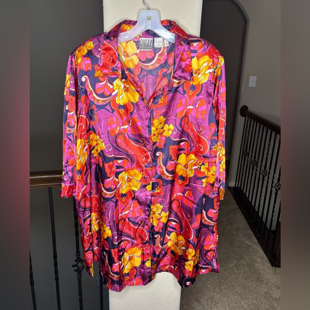Vintage Quizz New Work Woman Floral Blouse Size 22 Colorful Funky 80s 90s Y2K